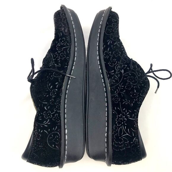 Alegria Bree Black Leather Floral Tooled Lace Up Sprigs Support Oxford Shoes - Picture 11 of 16